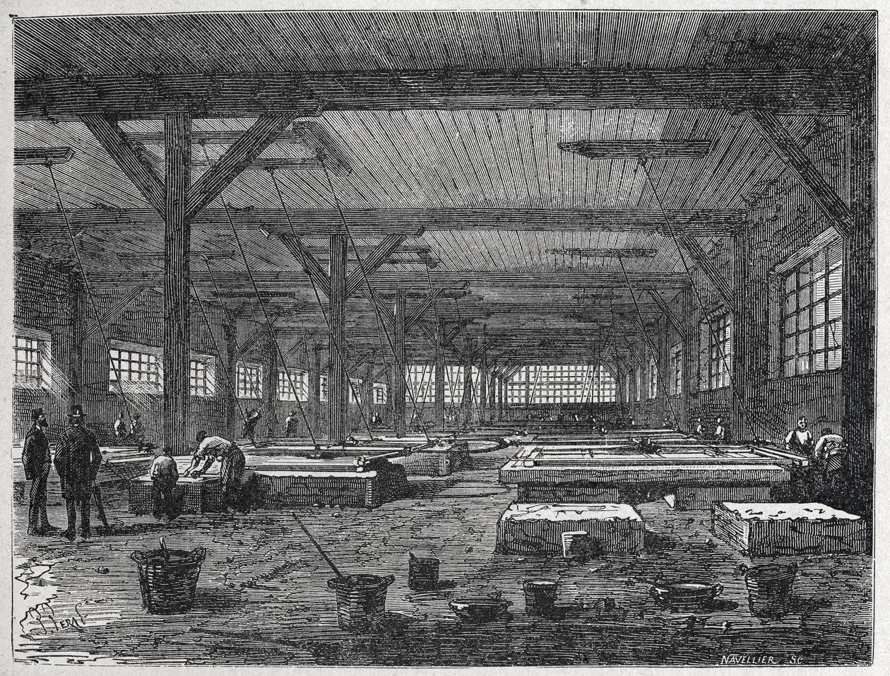 Fabryka szkła: produkcja lustra, ok. 1880 r. (rycina) autorstwa Unbekannter Künstler