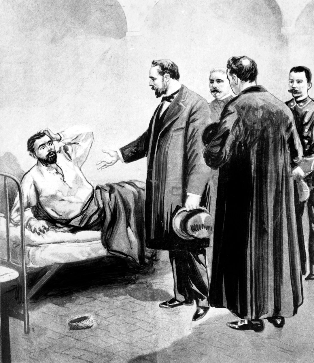 sprawa Vachera, we Francji pod koniec XIX wieku, jeden z pierwszych seryjnych morderców, tutaj Joseph Vacher budzi się w więzieniu rano w dniu swojej egzekucji 31 grudnia autorstwa Unbekannt