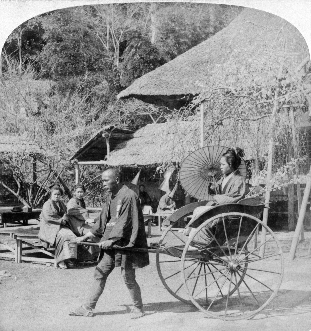 Poranna przejażdżka rikszą jinrikisha, Sugita, Japonia, 1896. autorstwa Underwood and Underwood