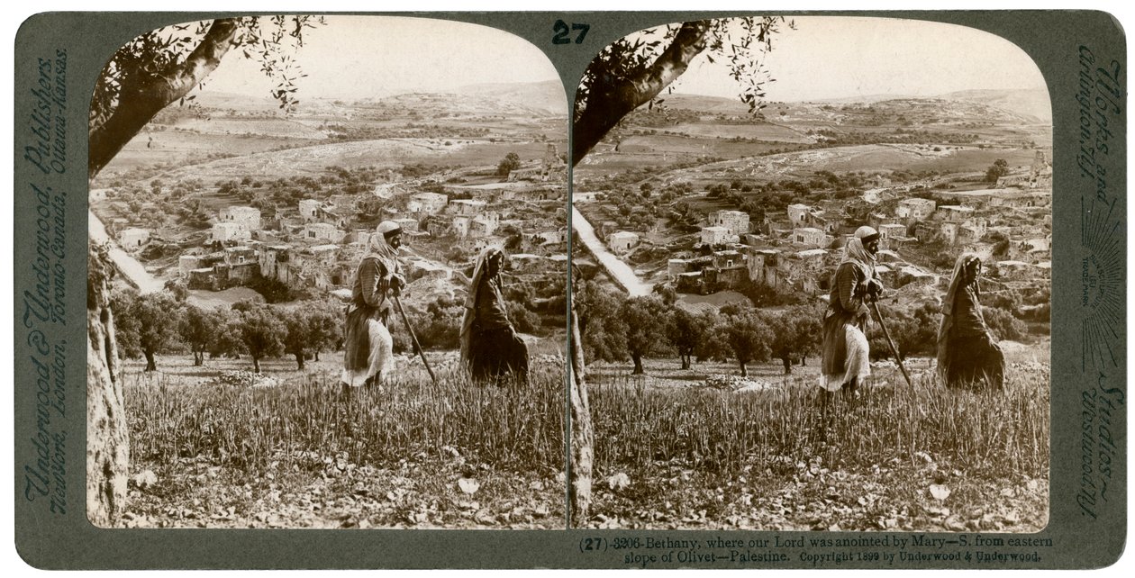 Bethany widziana ze wschodniego zbocza Góry Oliwnej, Palestyna, 1899. autorstwa Underwood and Underwood