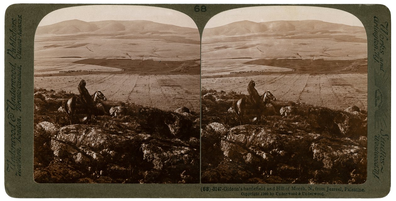 Pole bitwy Gedeonów i Wzgórze Moreh, na północ od Jezreel, Palestyna, 1900. autorstwa Underwood and Underwood