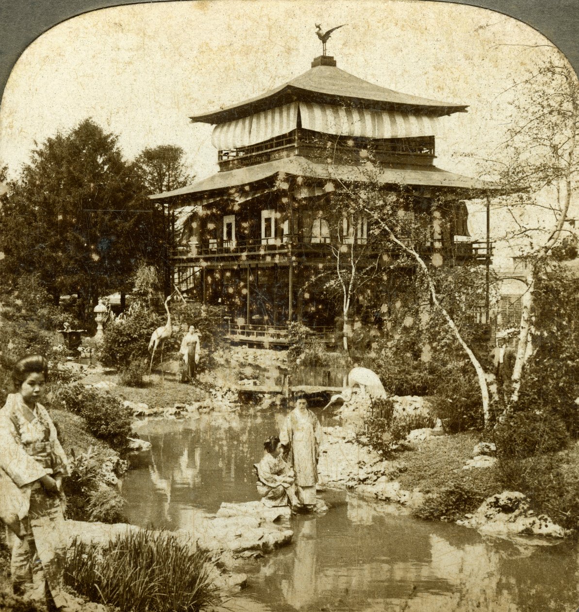 Ogród japoński na Targach Światowych, St Louis, Missouri, USA, 1904. autorstwa Underwood and Underwood