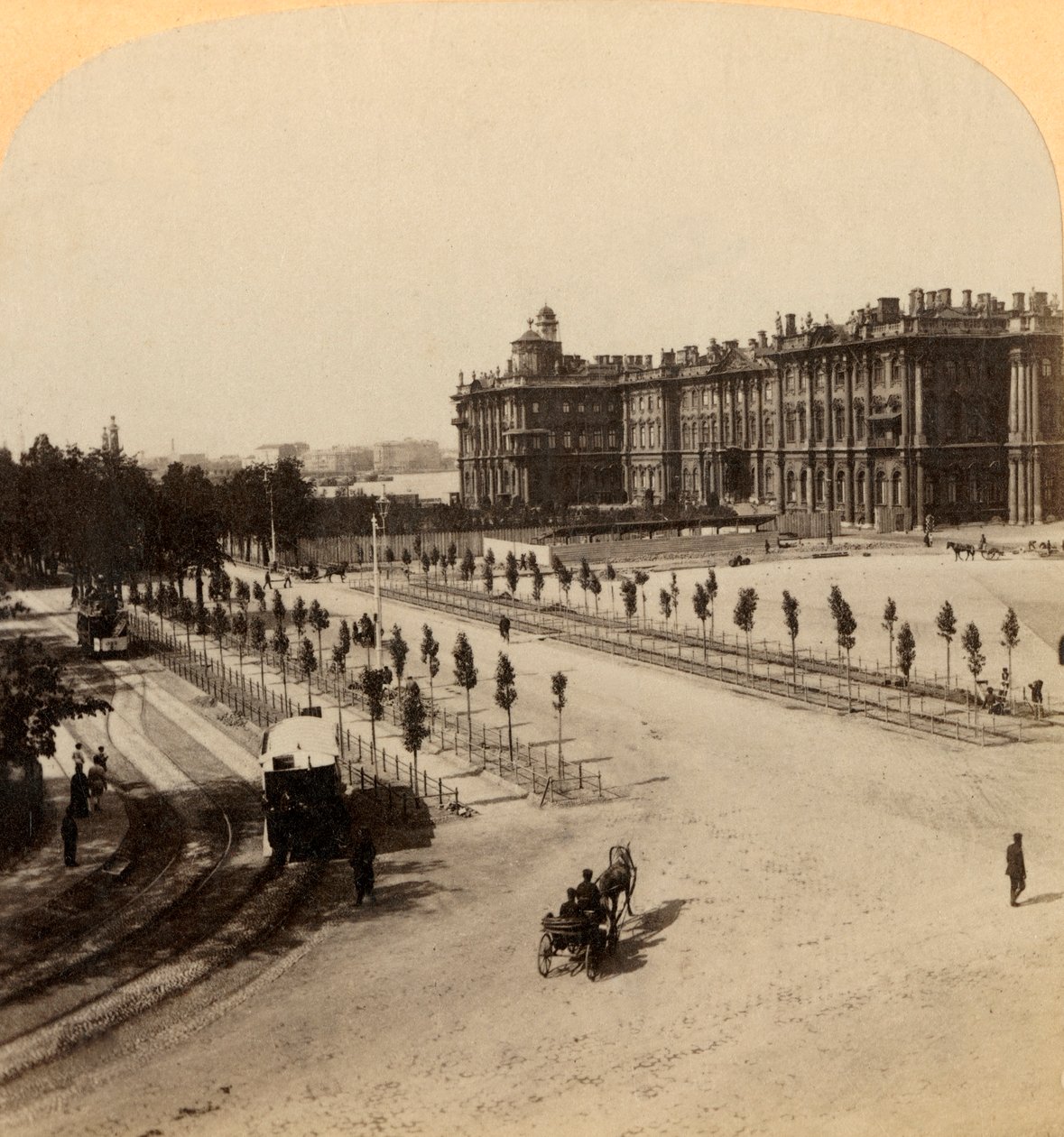 Cesarski Pałac Zimowy z Newskiego Prospektu, Petersburg, Rosja, 1897. autorstwa Underwood and Underwood