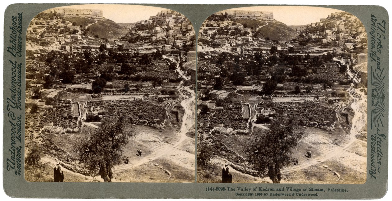 Dolina Kedron i wieś Siloam, poza murami Jerozolimy, Palestyna, 1896. autorstwa Underwood and Underwood