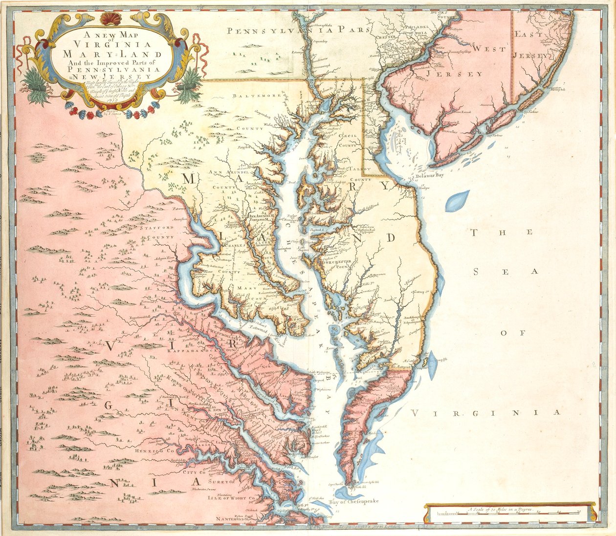 Nowa mapa Wirginii i Maryland oraz ulepszonych części Pensylwanii i New Jersey autorstwa Unidentified