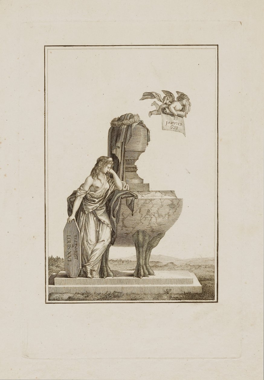 Mitologiczna postać opłakująca grób Ludwika XVI autorstwa Unidentified