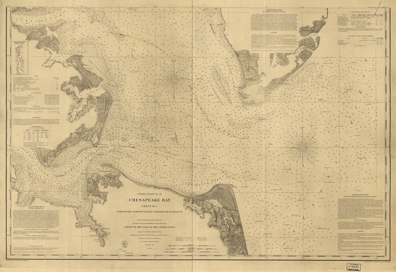Zatoka Chesapeake, arkusz nr 1, rzeka York, Hampton Roads, wejście do zatoki Chesapeake ... LOC 99447134 autorstwa United States Coast Survey