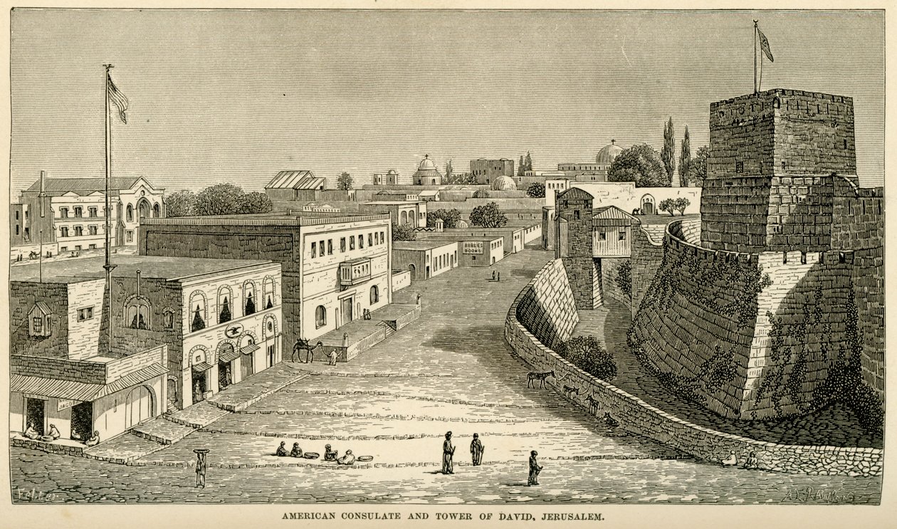 Pierwszy budynek konsulatu amerykańskiego w Jerozolimie około 1857 r. autorstwa Unknown