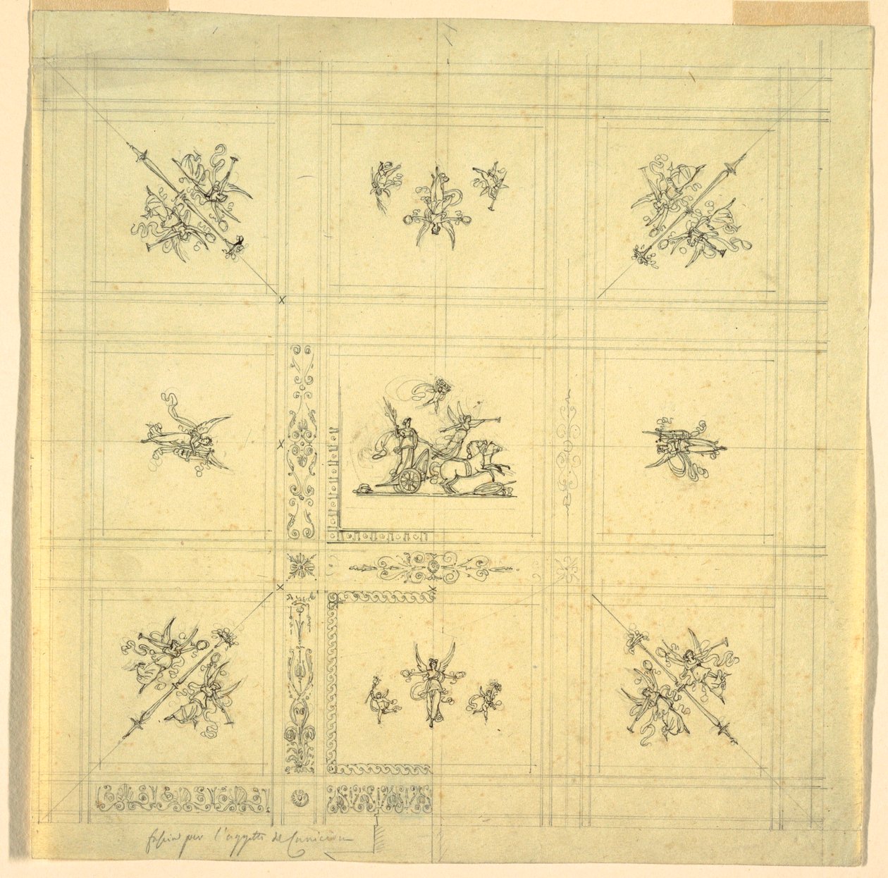 Rysunek, Dekoracja sufitu, Zwycięstwo w rydwanie, Palazzo Quirinale, Rzym, 1812 autorstwa Unknown