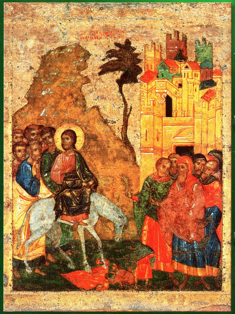 Wjazd do Jerozolimy. Ikona rosyjska 14 c autorstwa Unknown