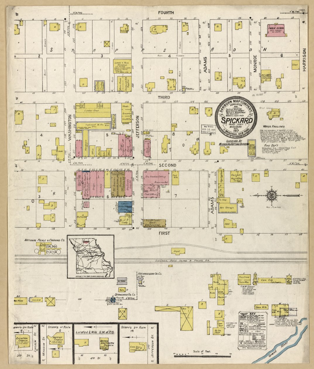 Mapa ubezpieczenia przeciwpożarowego Sanborn z Spickard, Grundy County, Missouri autorstwa Unknown