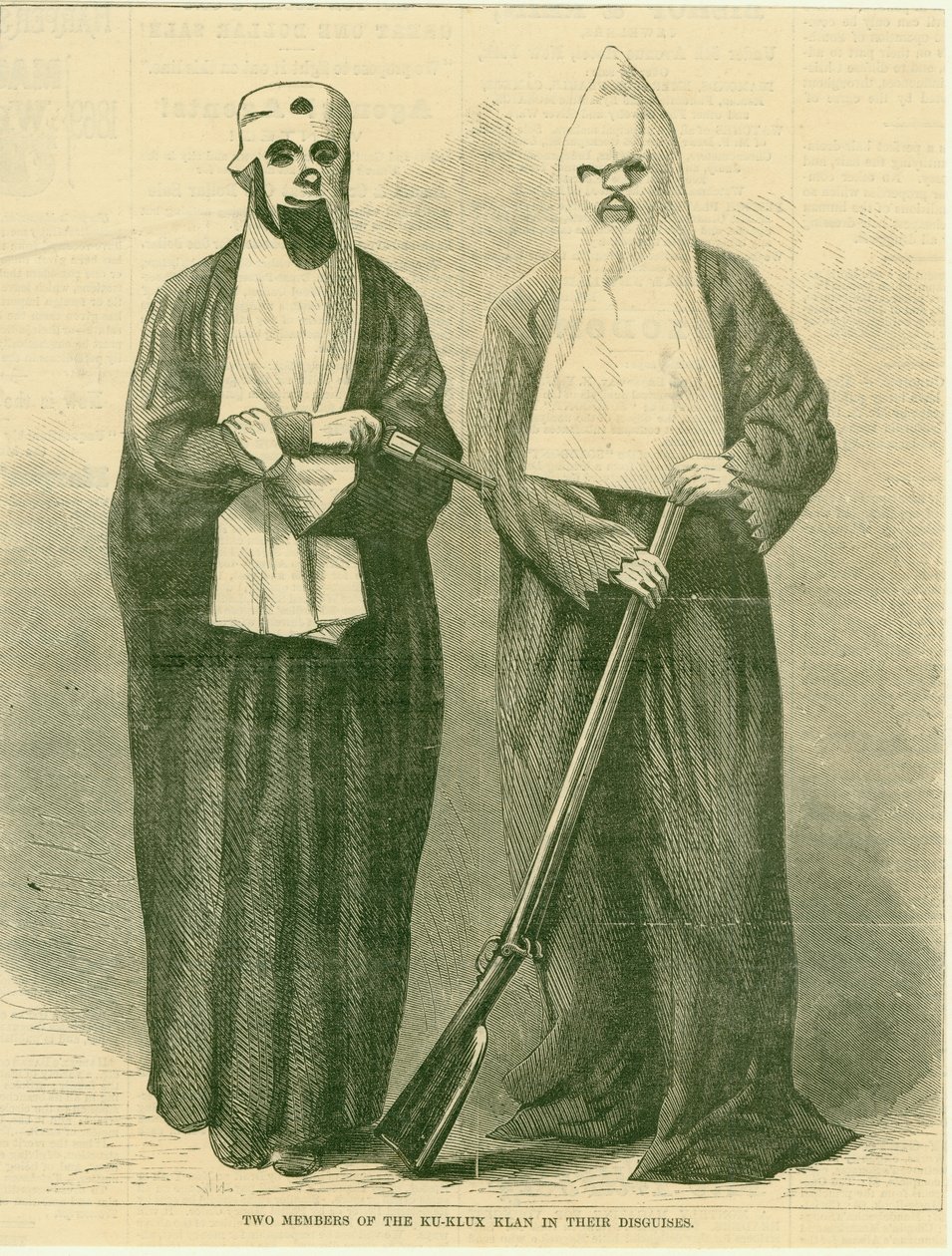 Dwóch członków Ku-Klux Klanu w przebraniach. autorstwa Unknown