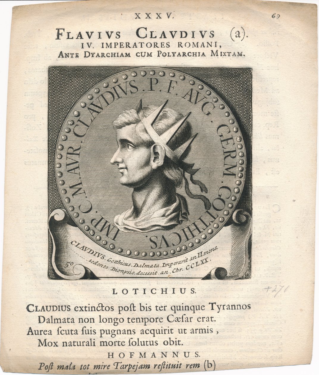 grawiura w medalionie van Marcus Aurelius Claudius Quintillus autorstwa Unknown