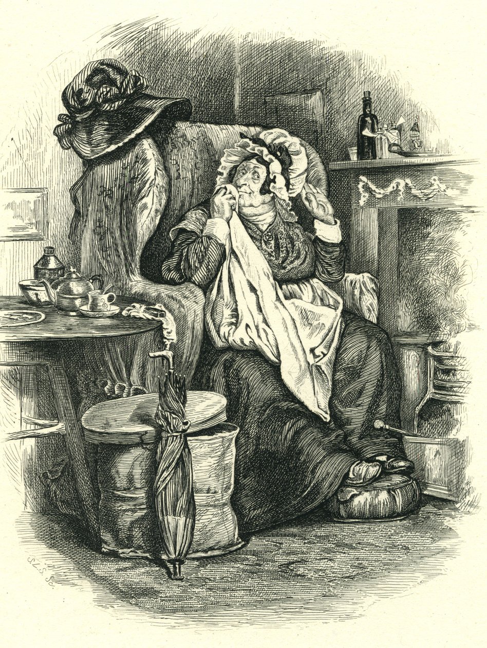 Martin Chuzzlewit: Pani Gamp, grawerowane przez Stephena Alonzo Schoffa (1818-1904) autorstwa Unbekannt Unbekannt