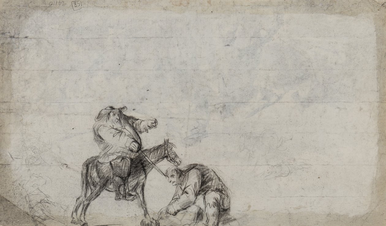 Badanie związane z napaścią Travellera, prawdopodobnie Hudibras Samuela Butlera, ok. 1790 (węgiel na papierze) autorstwa Unbekannt Unbekannt