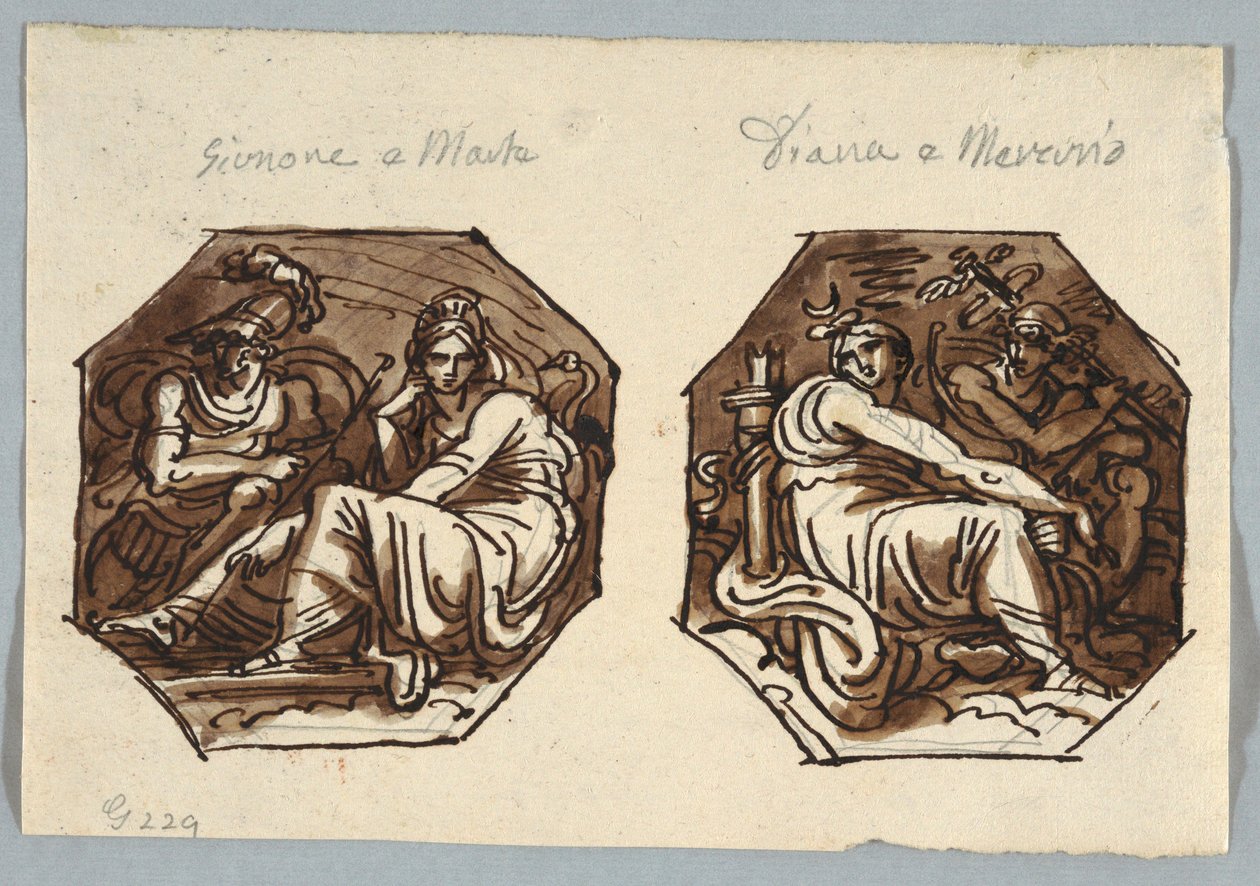 Mars i Junona; Merkury i Diana w kompozycji Diagonal autorstwa Unknown