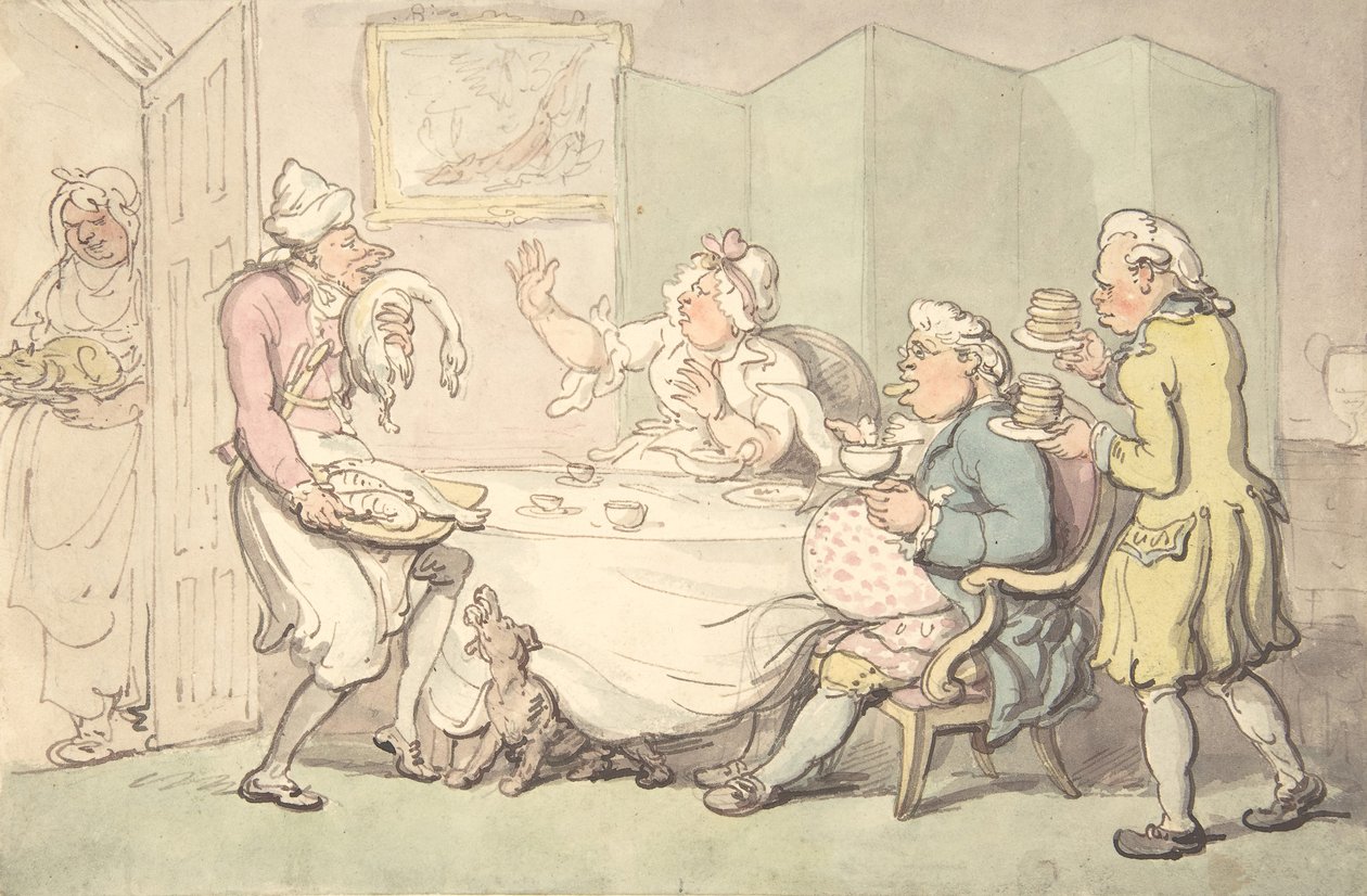 Para przy stole ze sługami, XVIII-XIX w. autorstwa Unknown,Unknown.