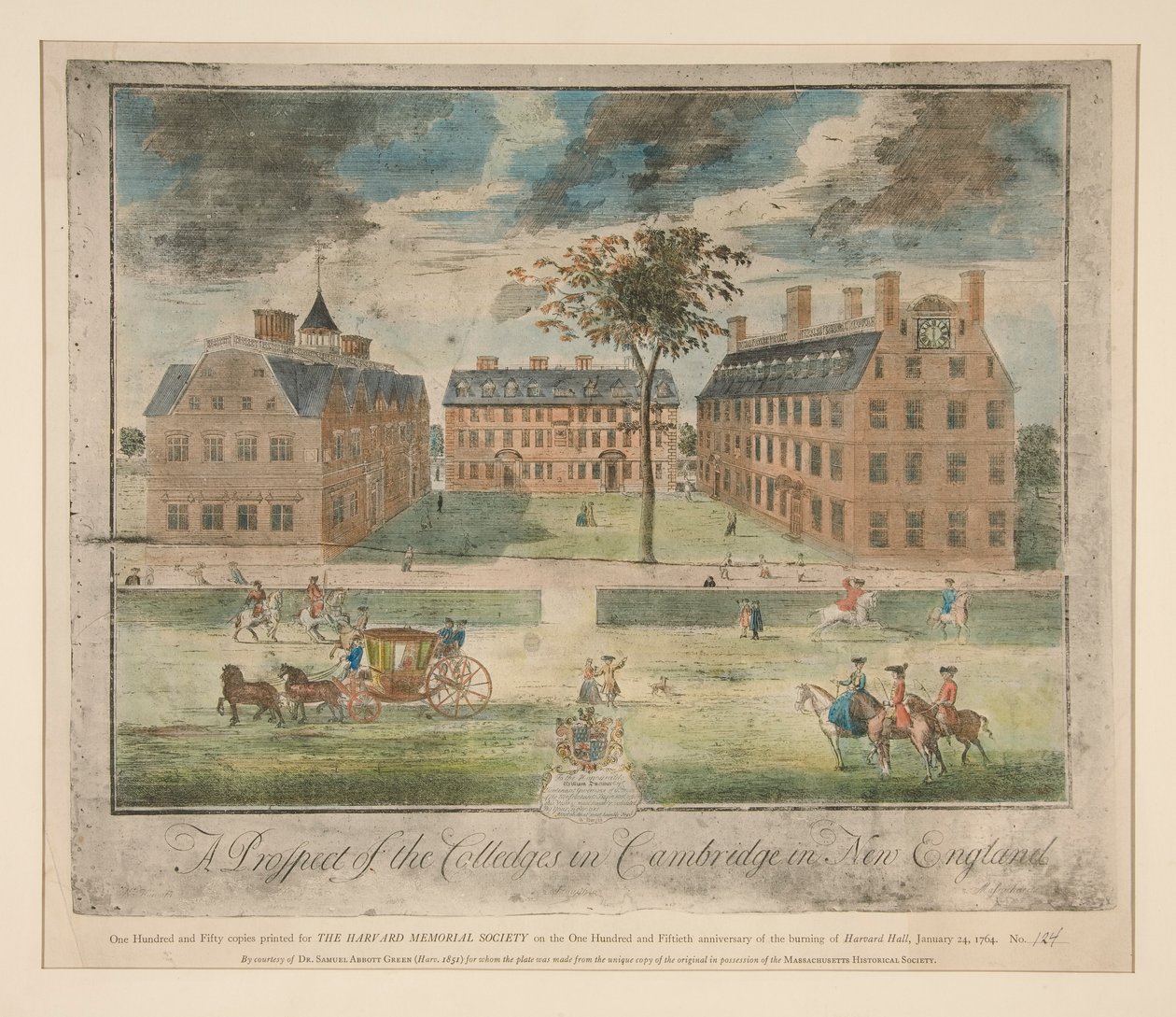 Perspektywa kolegiów w Cambridge w Nowej Anglii; reprodukcja wykonana dla dr Samuela Abbott autorstwa Unknown