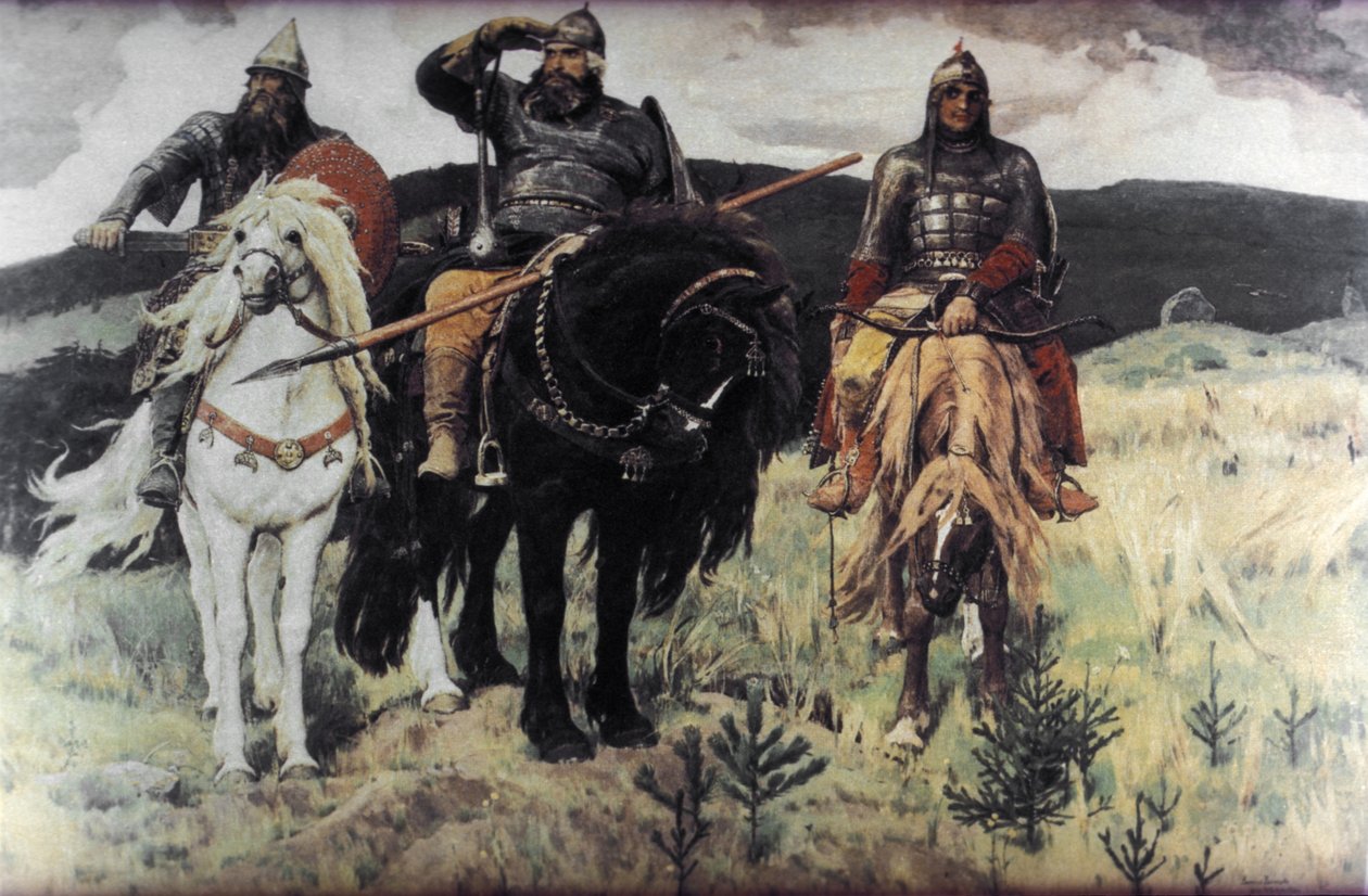 Bogatiri (Bohaterowie) i Wiktor Michajłowicz Wasniecow, 1898. autorstwa Unknown