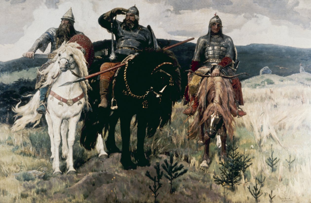 Bogatiri (Bohaterowie) i Wiktor Michajłowicz Wasniecow, 1898. autorstwa Unknown