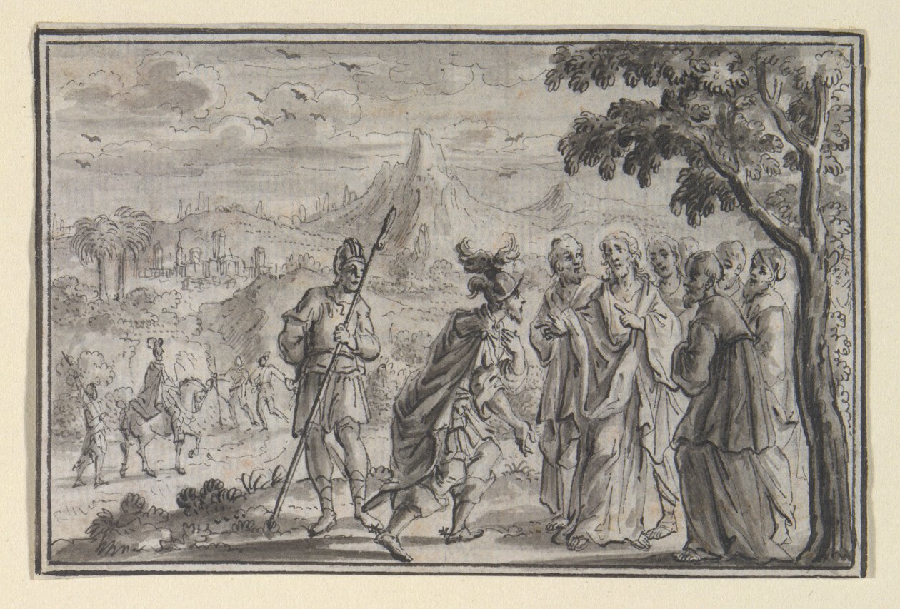 Centurion błaga Chrystusa (?) (Łk 7, Mt 8), jedna z czterech scen z Życia Chrystusa autorstwa Unknown