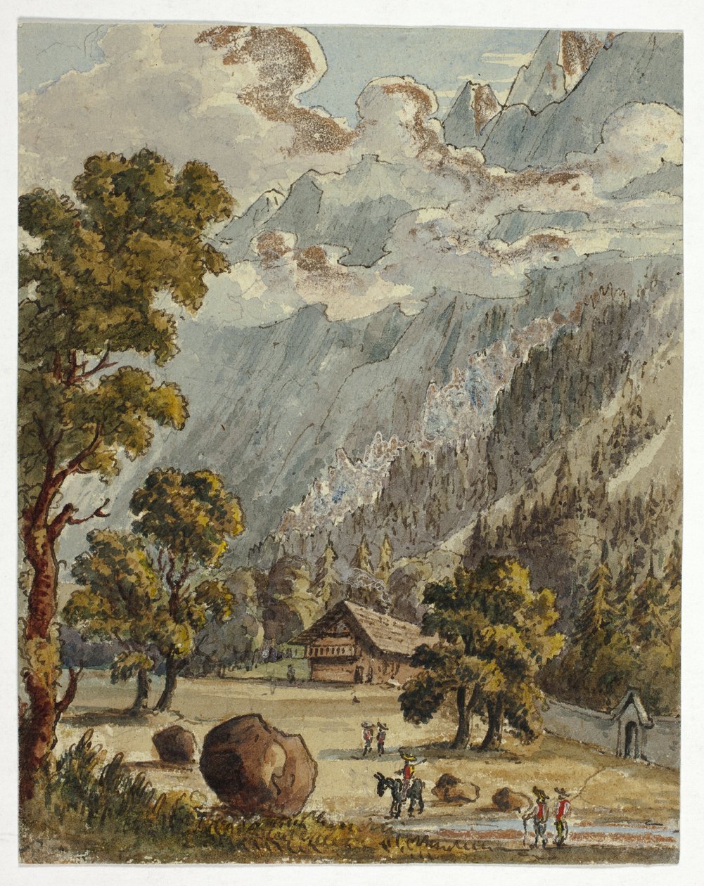 Domek i ogród pod Alpami (recto); Wioska i lodowiec du Boissons, Chamix (verso) autorstwa Unknown