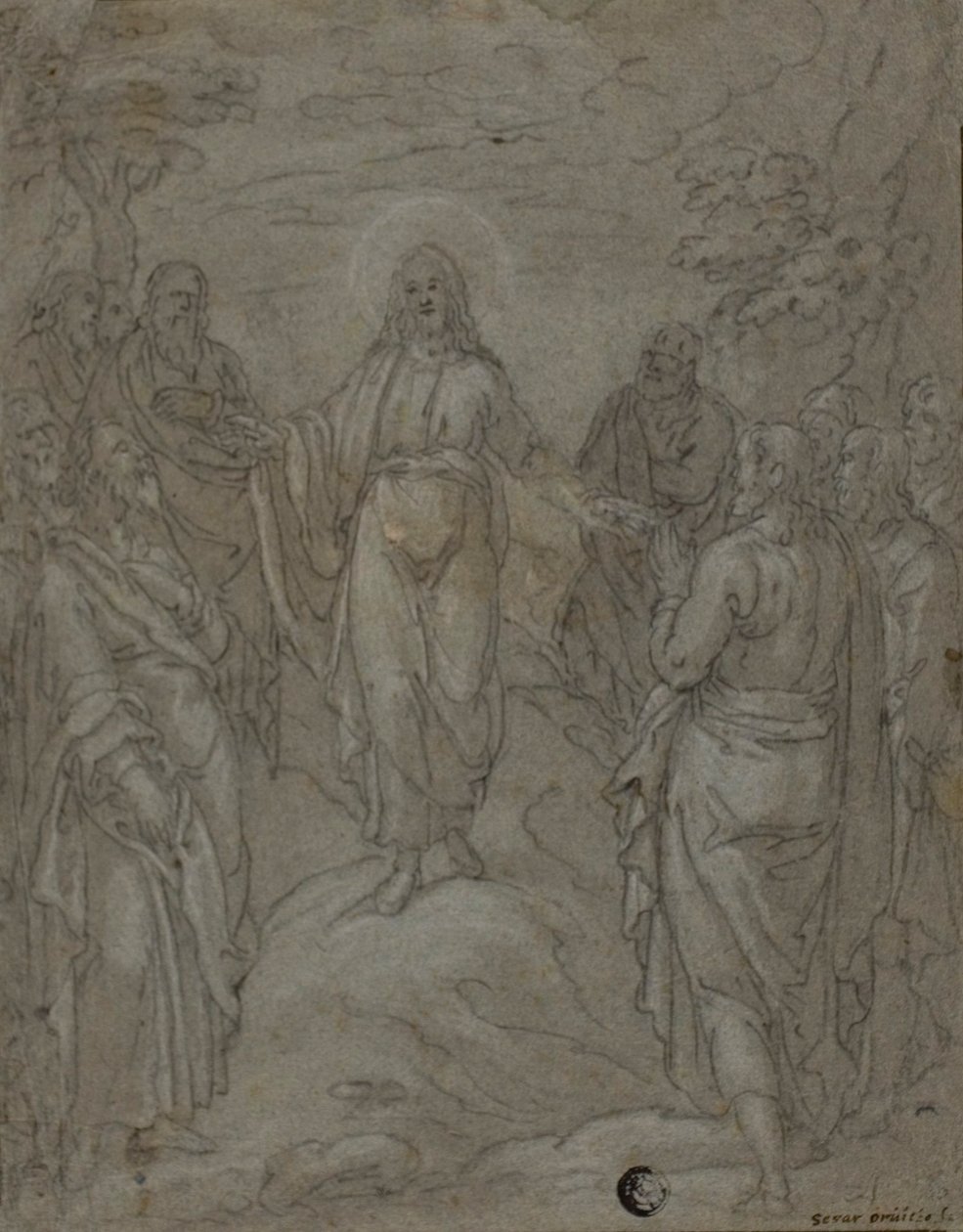 Chrystus i apostołowie (recto); Szkic szopki (verso) autorstwa Unknown