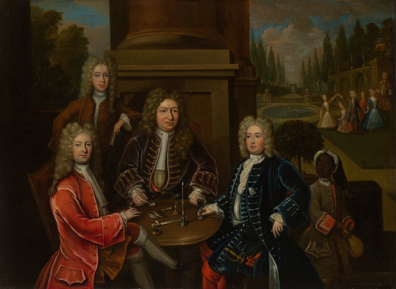 Elihu Yale siedział przy stole z drugim księciem Devonshire i lordem Jamesem Cavendishem autorstwa Unknown