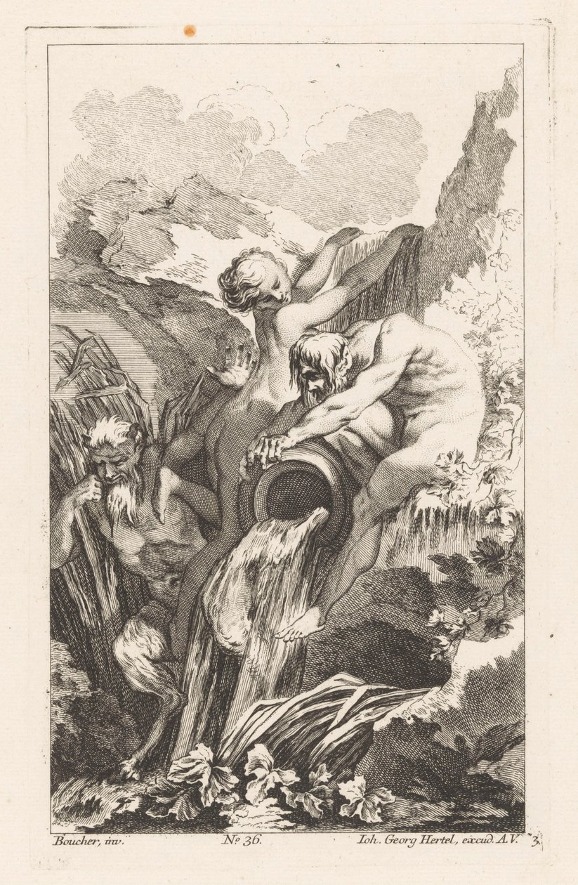 Fontanna z mężczyzną, kobietą i satyr Różnorodne Fontaines (tytuł serii) autorstwa Unknown