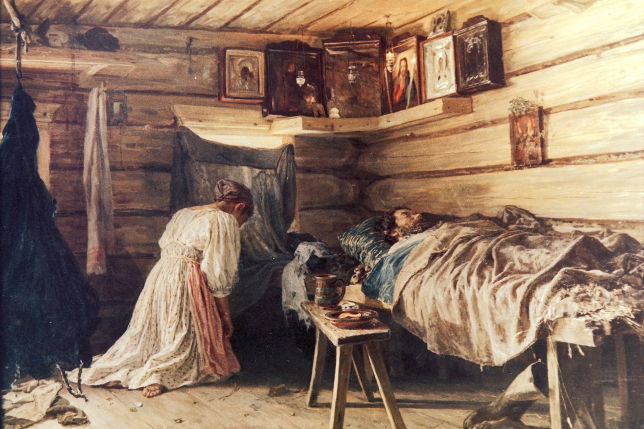 Chory mąż obraz Wasilija Maksimowa, 1881 r. autorstwa Unknown