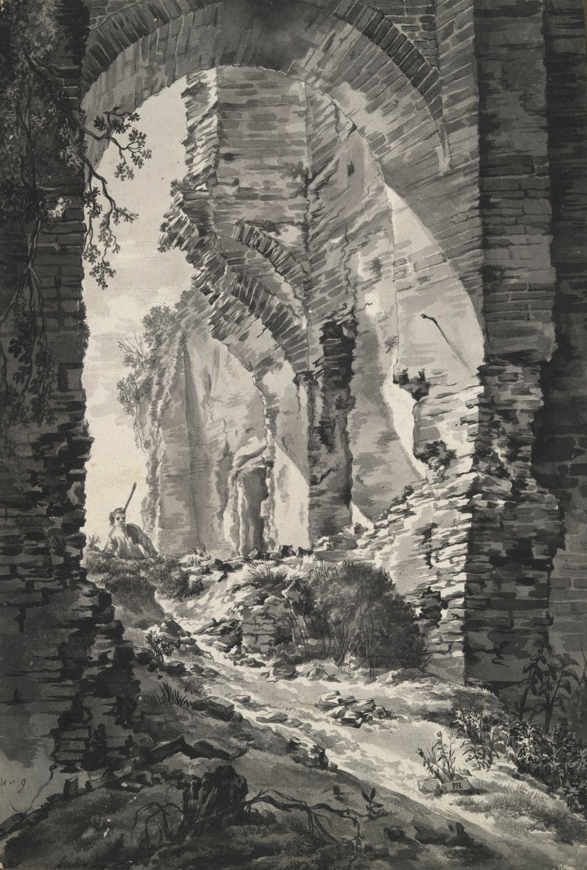 Brama wejściowa do ruin zamku Brederode w Holandii z Pasterzem autorstwa Unknown