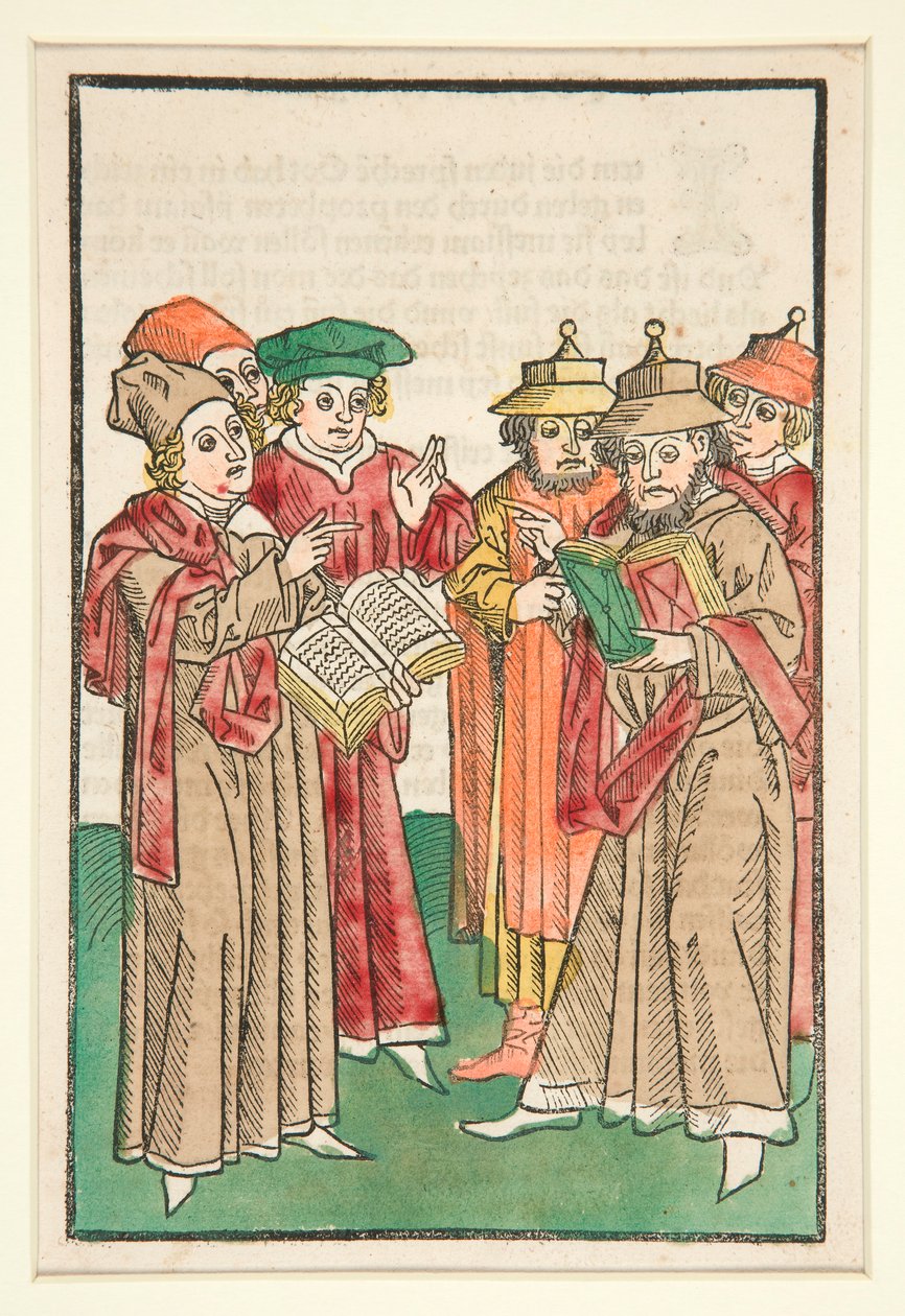 Spór trzech chrześcijan i trzech żydowskich uczonych, ilustracja z Der Seelen-Wurzgarten autorstwa Unknown