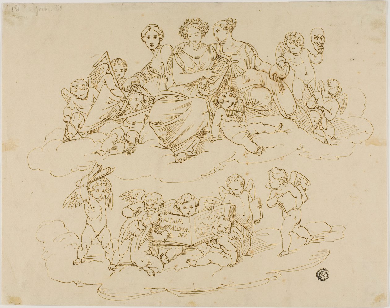 Trzy Muzy (Urania, Terpsichore i Thalia) z Putti autorstwa Unknown