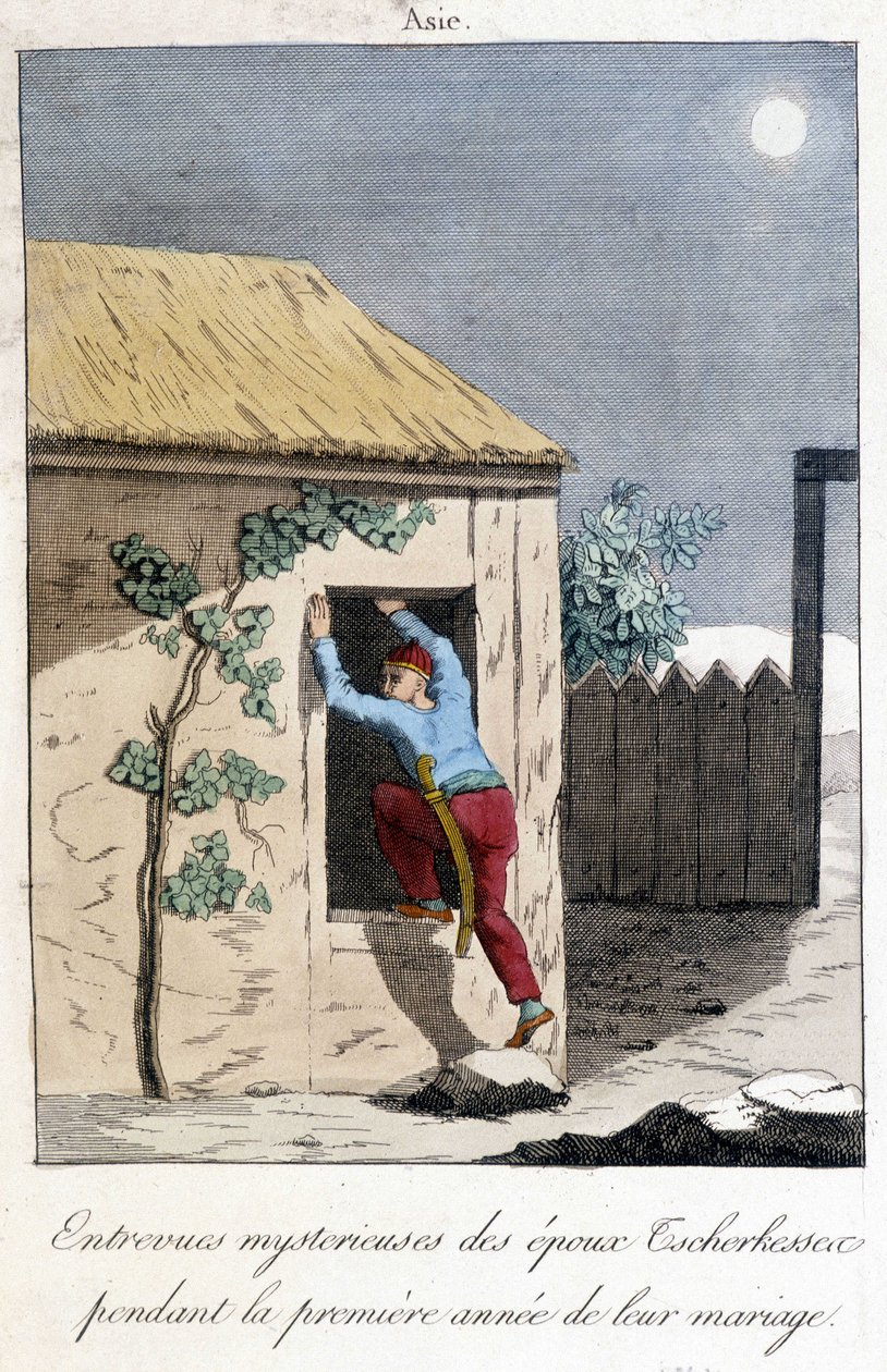 Tablica z 1811 roku ilustrująca tajemnicze wywiady małżonków Tscherkessen w pierwszym roku ich małżeństwa (Azja). autorstwa Unknown artist