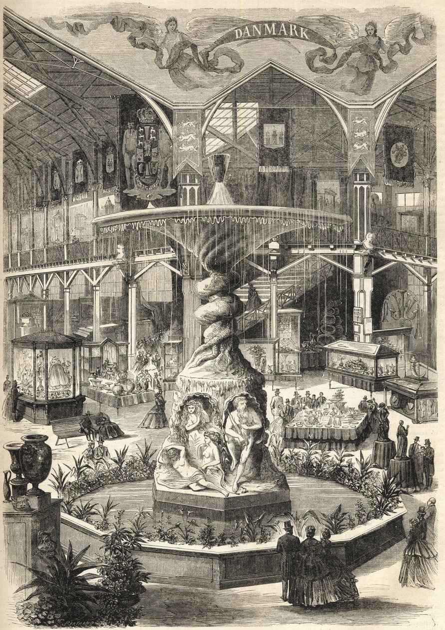 1866 Stockholm Expo - wystawa sztuki i sztuki przemysłowej - Stockholmsutstallningen 1866 - Sztokholm - Wielka Wystawa Sztuk Pięknych i Przemysłu - The Great Nef - Fontaine Molin - autorstwa Unknown artist