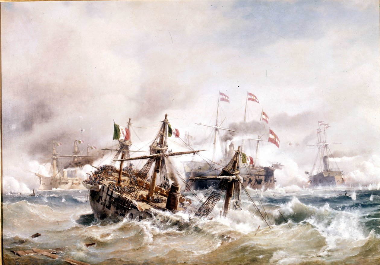 20.07.1866: Bitwa pod Lissą u wybrzeży Dalmacji: Austriacy niszczą włoską flotę. autorstwa Unknown artist