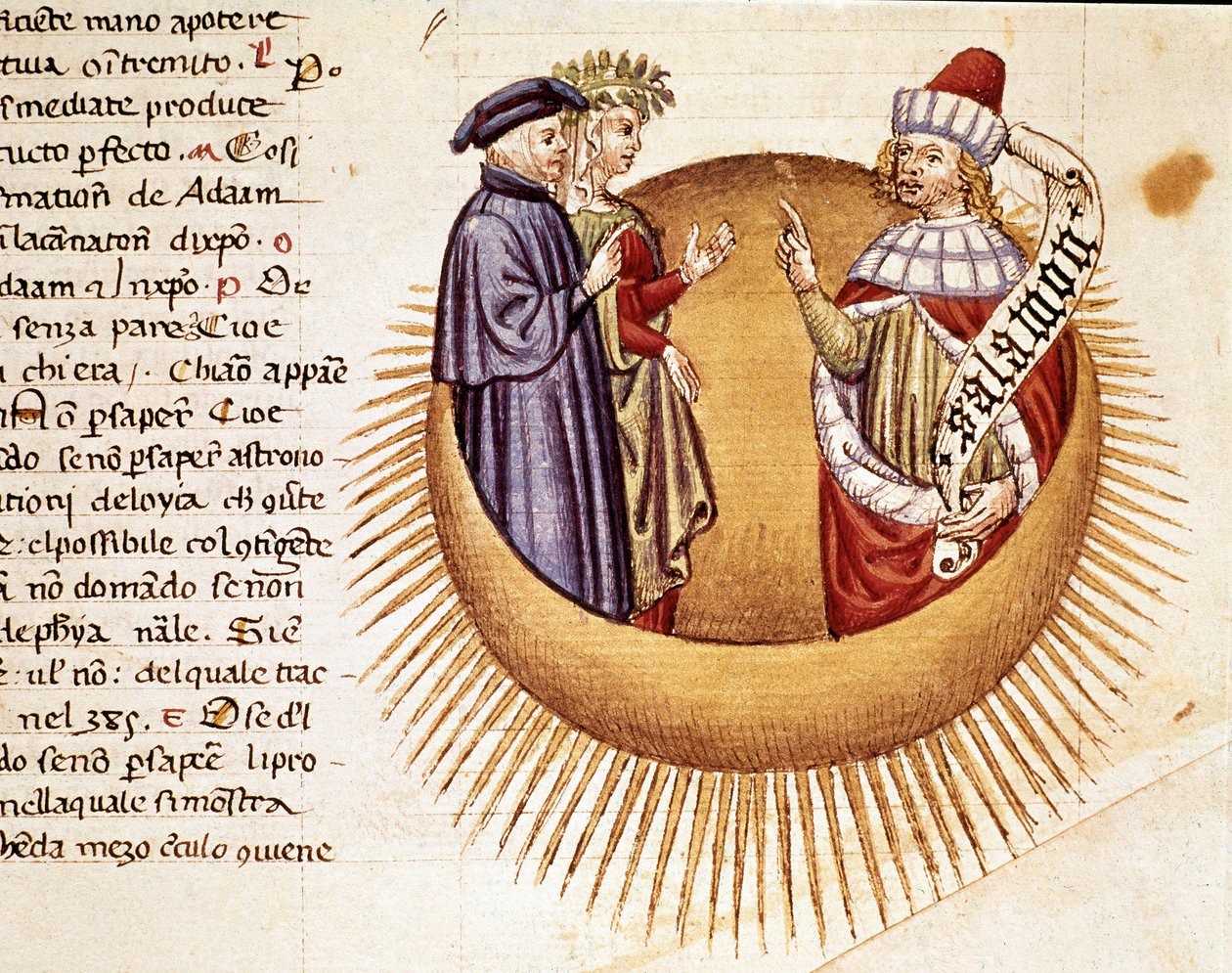 4. Niebo: Dante i Beatrice spotykają króla Salomona. Podświetlana strona ilustrująca pieśń Paradise z „Divina Commedia” Dante Alighieri (1265-1321). XIV wiek, Wenecja, Biblioteca Marciana autorstwa Unknown artist