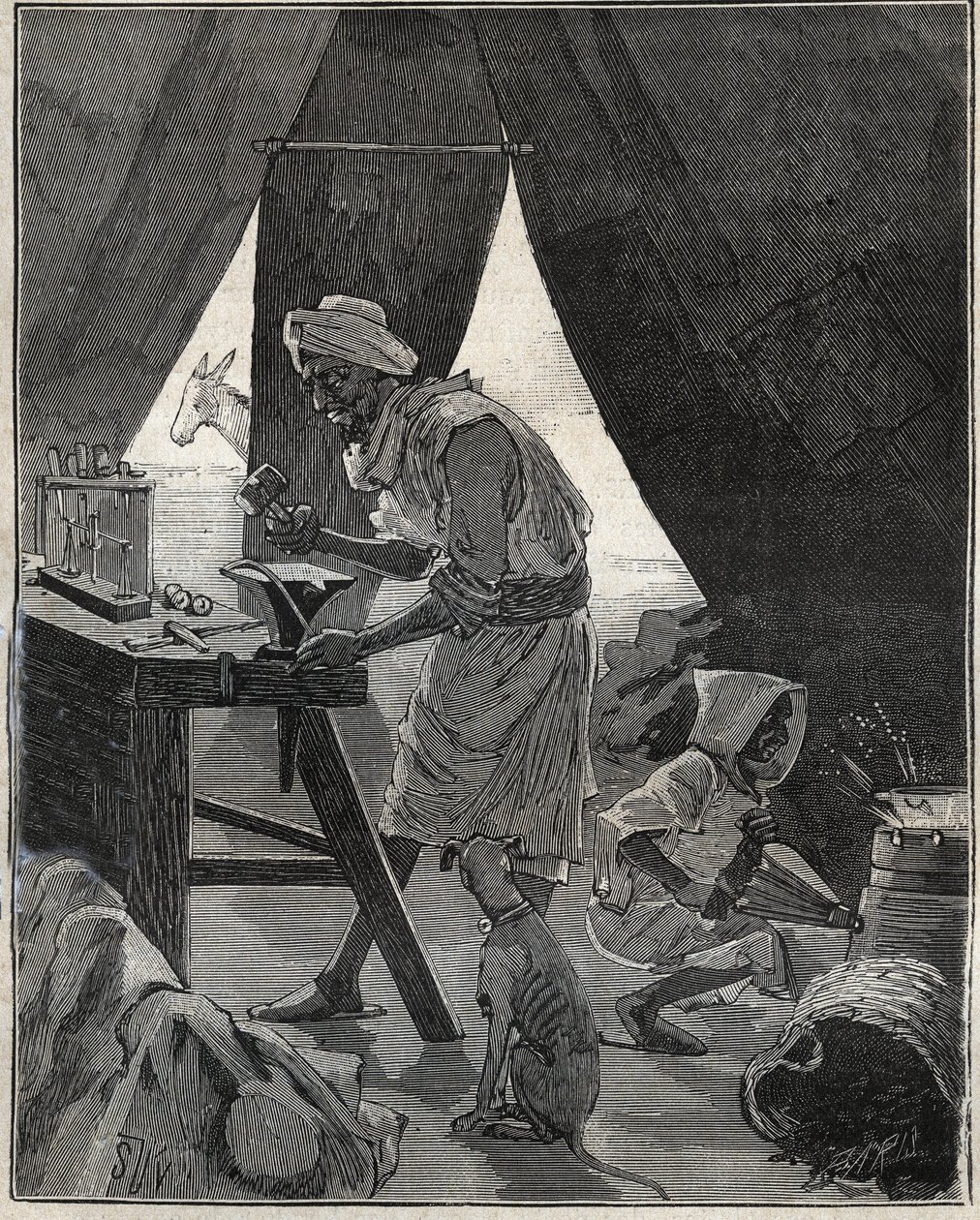 Jubiler kabylski w Algierii w XIX wieku. Grawer z 1885 roku w „Les arts et metiers illustres” Adolphe BITARD. autorstwa Unknown artist