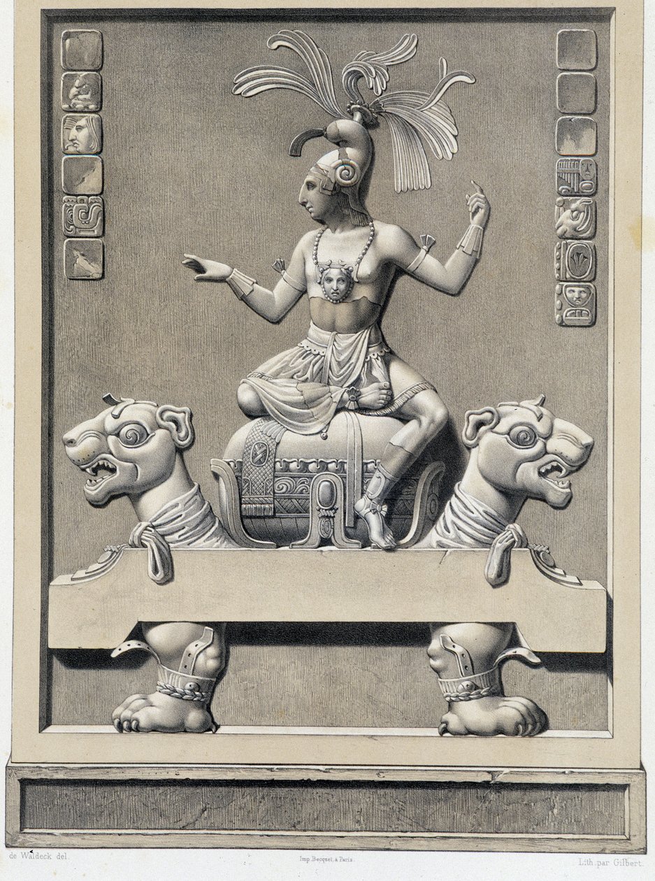 Król na Sofie – w „”Ancient Monuments of Mexico: Palenqué and Other Ruins of the Ancient Civilization of Mexico”” Brasseur de Bourbourg, Paryż autorstwa Unknown artist
