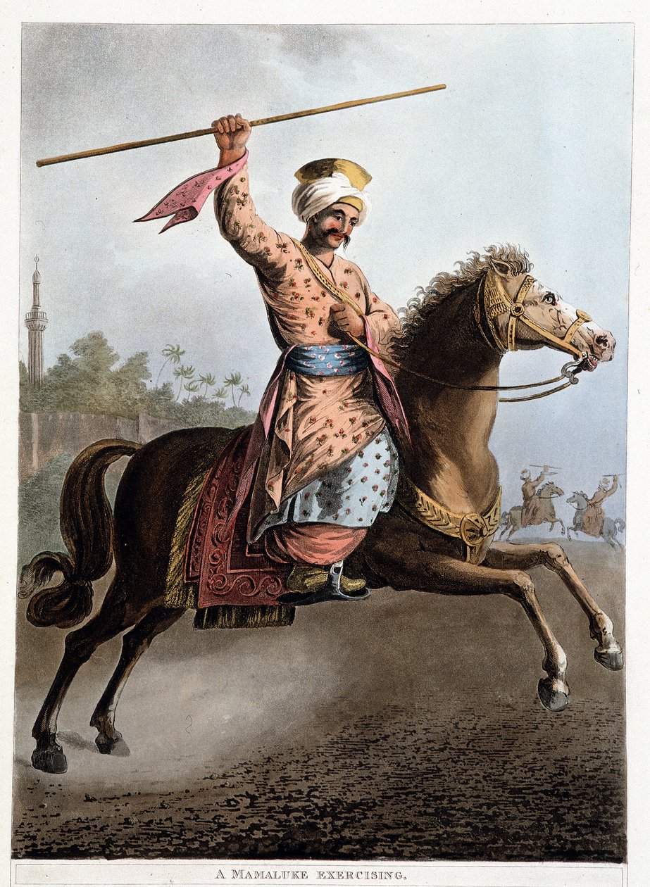 Mameluk na koniu – w „Widokach w Egipcie, Palestynie i innych częściach Imperium Osmańskiego”” autorstwa Unknown artist
