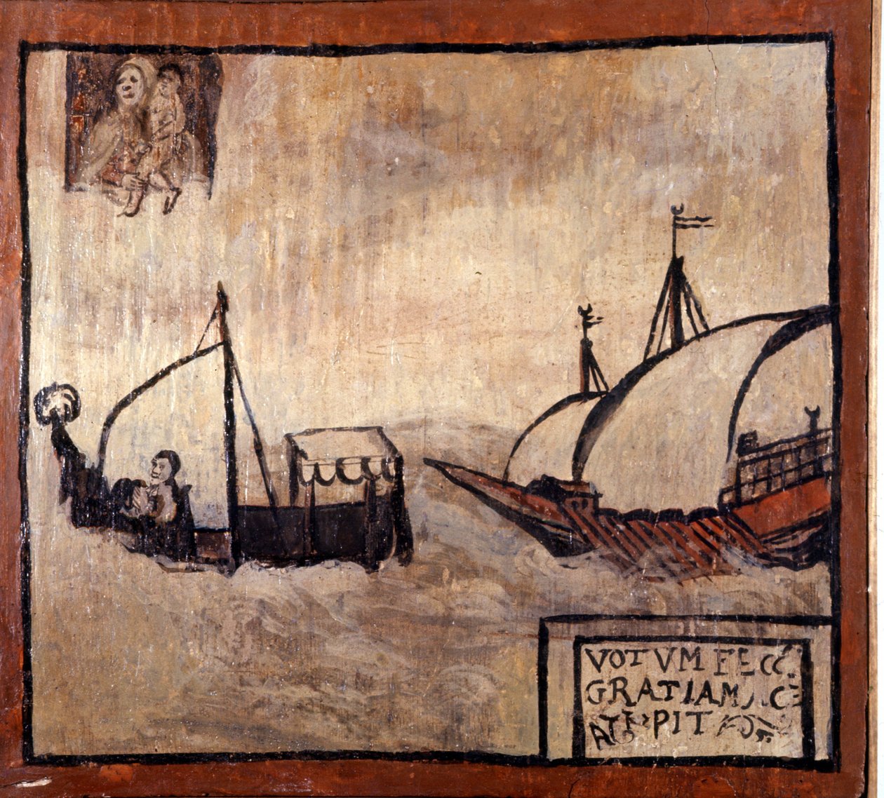 Barbarzyńska galera goni łódź neapolitańskich rybaków. Ex-voto z XVII wieku. Madonna dell