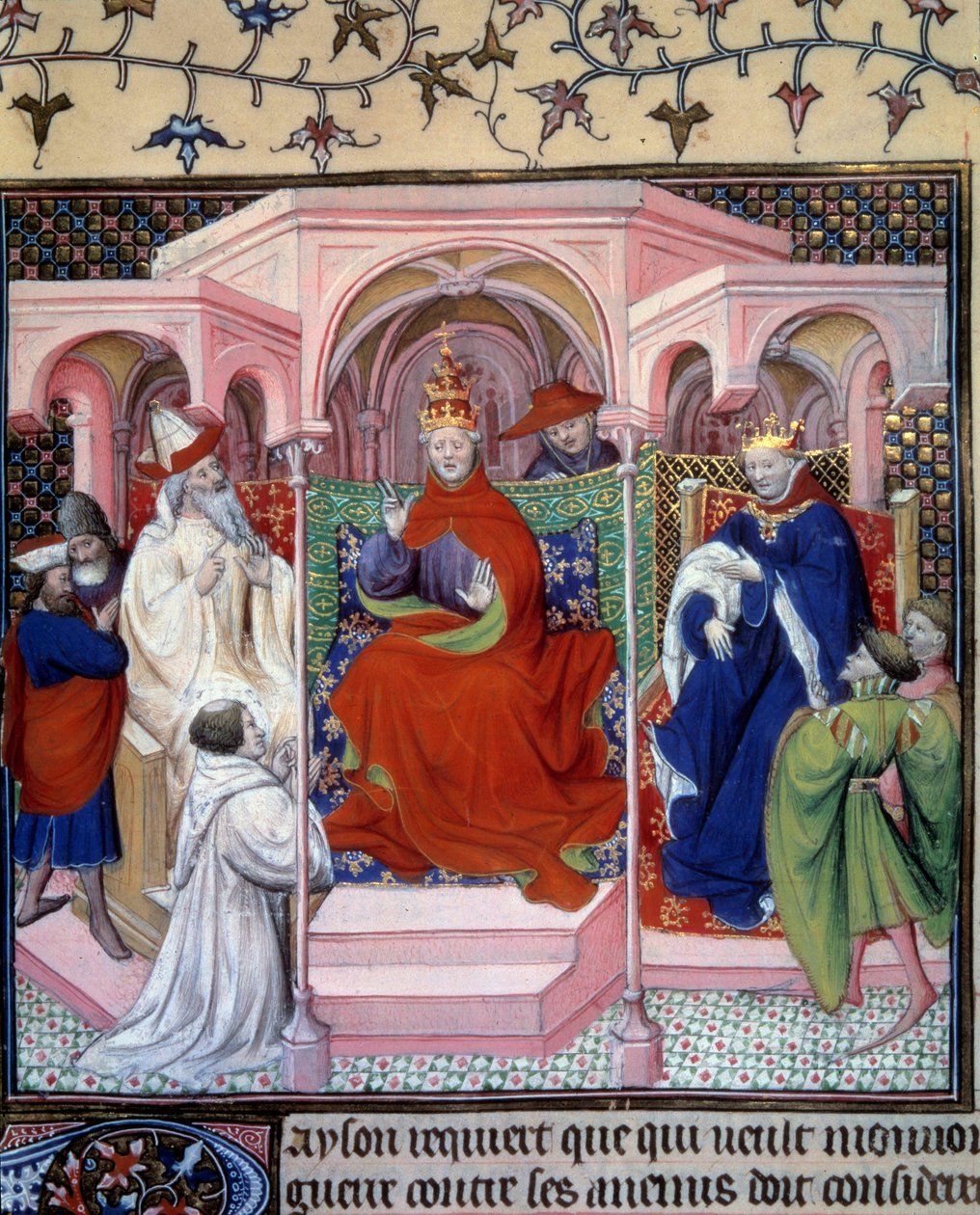 Sobór pod przewodnictwem papieża Klemensa V (1264-1314) (w obecności króla prawdopodobnie Filipa Bela). Miniatura zaczerpnięta z La Fleur des histoires de la terre d