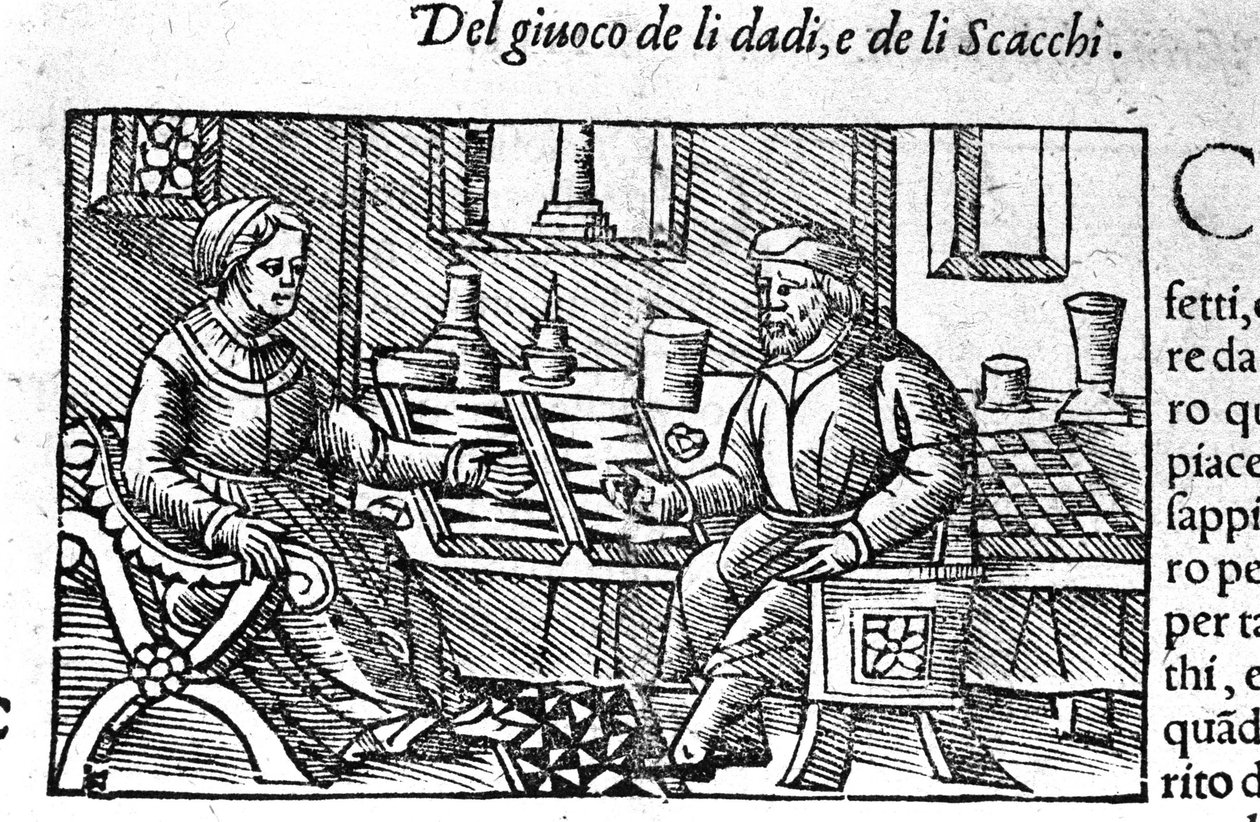 Para gra w kości. Rycina według „Historia de gentis septemtrionalis” Olausa Magnusa, Rzym 1560. autorstwa Unknown artist