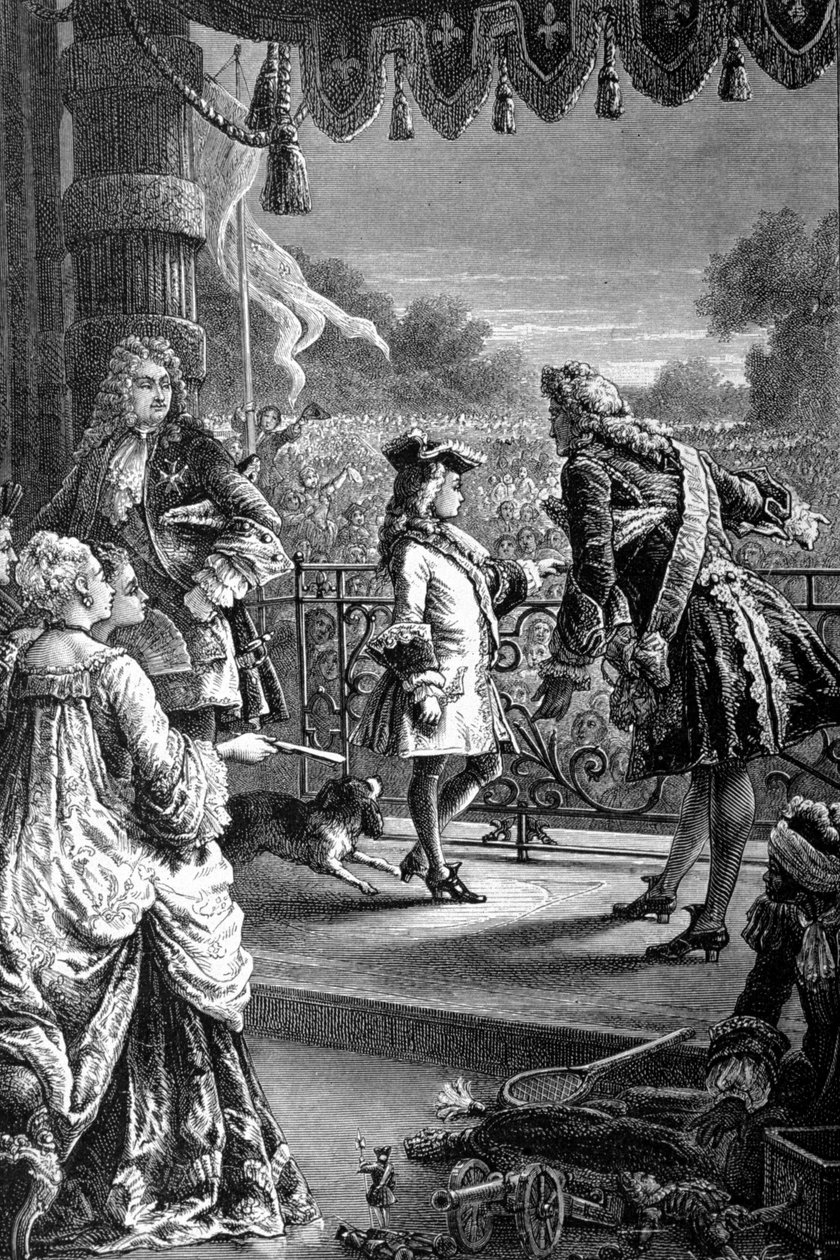 Kurtyzana pokazuje młodego Ludwika XV (1710 - 1774), radującego się tłumu i mówi mu, że pewnego dnia to wszystko będzie twoje. Rycina XIX wieku. autorstwa Unknown artist