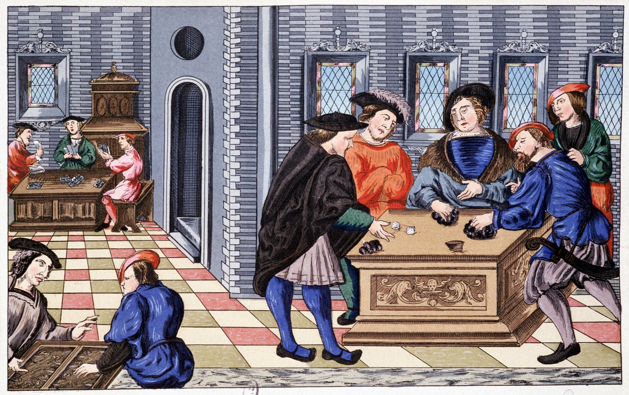 Dom gier w epoce renesansu oparty na miniaturze o Vélin: gra od teraz. Chromolitografia XIX wiek autorstwa Unknown artist