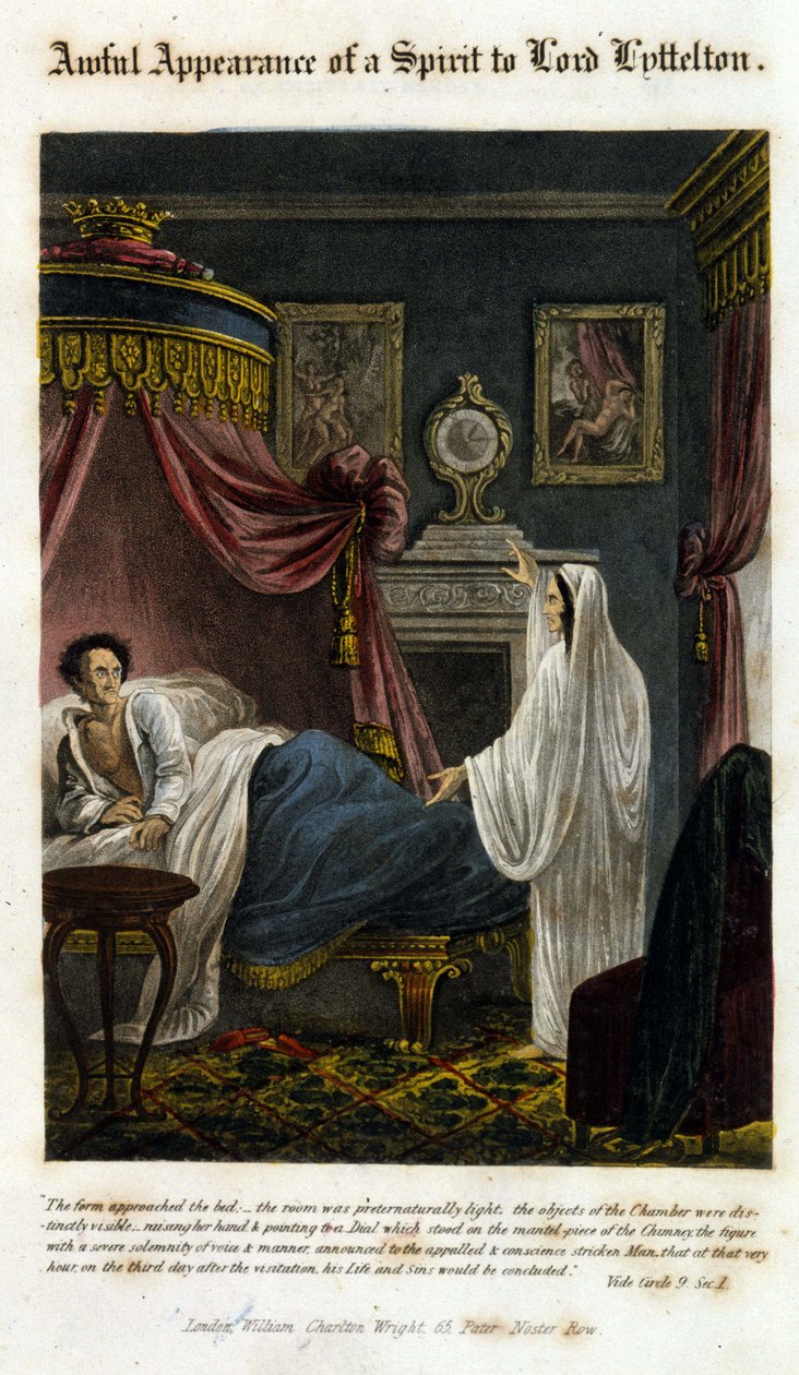 Duch pojawia się przed Lordem Lytteltonem, aby ogłosić swoją śmierć. 1825. Biblia. Morando, Mediolan. autorstwa Unknown artist
