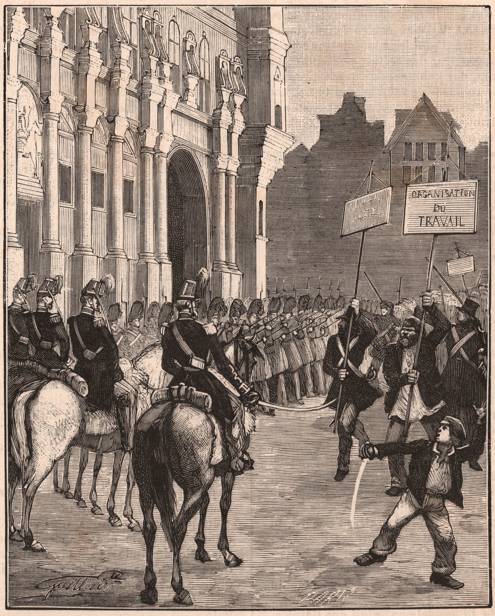 Grupa socjalistów demonstrujących przeciwko reformom Ludwika Napoleona Bonaparte, 1849 na Polach Marsowych w Paryżu autorstwa Unknown