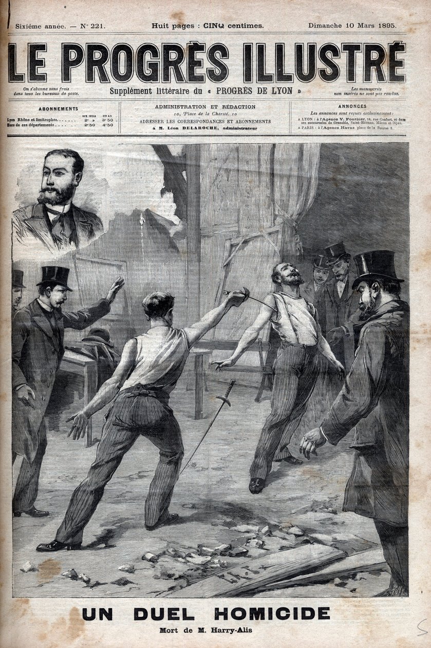 Pojedynek zabójstwa – 1 marca 1895 r. odbył się pojedynek z szałami między dwoma członkami Komitetu Afryki Francuskiej, którzy byli wcześniej dobrymi towarzyszami, Alfredem Le Chatelierem i Hippolyte Percherem, alias Harrym Alisem, i tym autorstwa Unknown artist