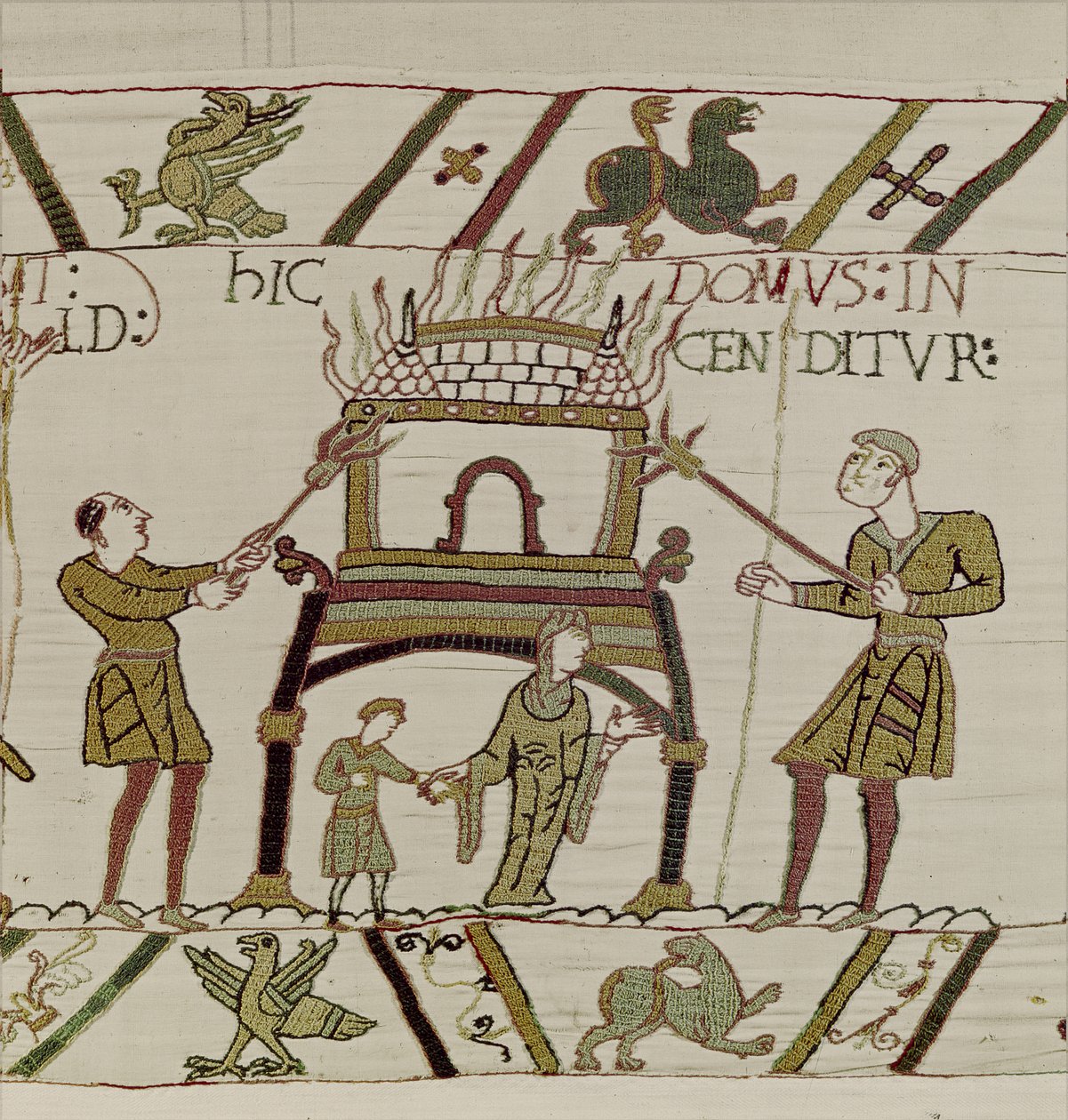 Dom spalony przez Normanów, Gobelin z Bayeux (haft wełniany na płótnie) autorstwa Unknown artist