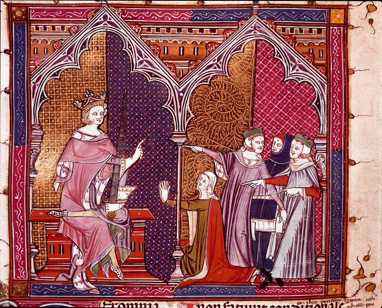 Król wymierzający sprawiedliwość Miniatura zaczerpnięta z „Justiniani in Fortiatum”” XIV-wiecznej Biblioteki Królewskiej Klasztoru Escorial, Hiszpania autorstwa Unknown artist